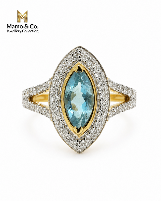 The Marquise Aquamarine Halo Ring
