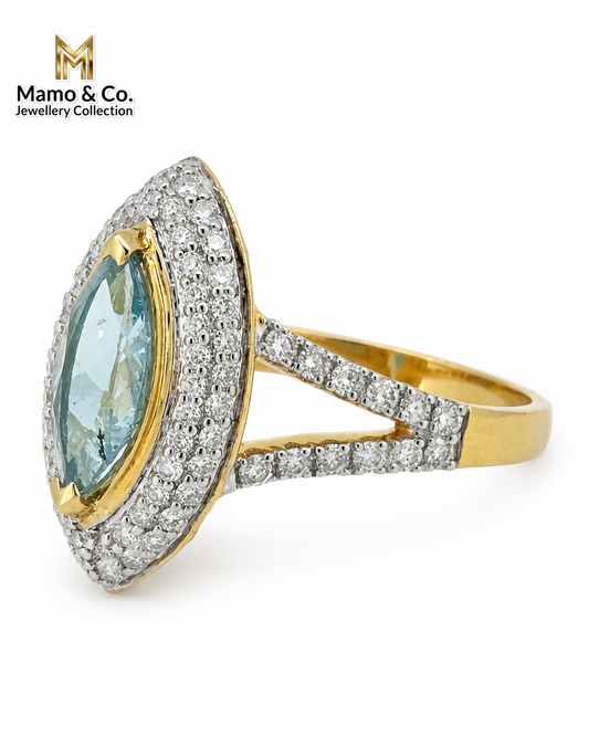 The Marquise Aquamarine Halo Ring