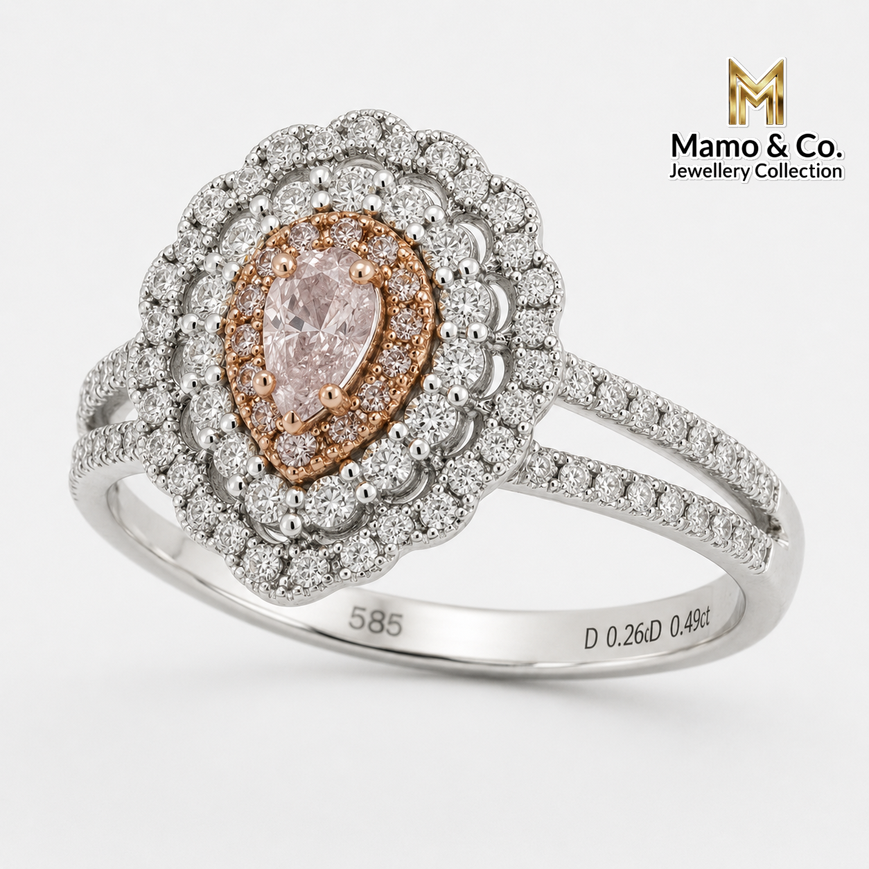 The Natural Fancy Light Pink Diamond Triple Halo Ring